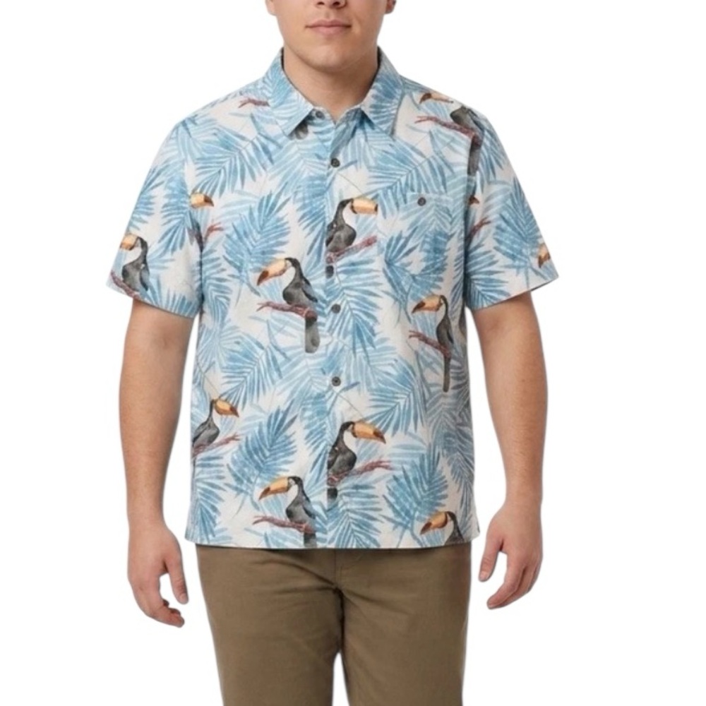 Havana Jim Camp Shirt Men’s Size XXL Blue Aloha Luau Tropical Hawaiian Toucan